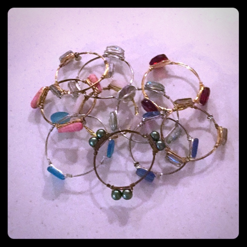 Wire wrap bangle bracelet. Mixed metal.